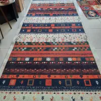 فرش گبه طرح عشایر زمینه کرم حاشیه سرمه ای|گلیم، جاجیم، گبه|تهران, گلستان (شهرک راه آهن)|دیوار