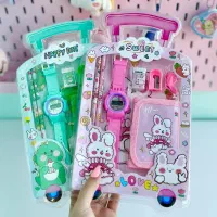 ست تحریر و ساعت دیجیتال کرومی، دخترانه و پسرانه