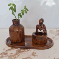 ست جا شمعی و گلدان مراکشی و سینی طرح چوب