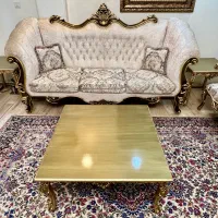 مبلمان سفارشی کلاسیک و پر کار چوب راش کرم طلایی