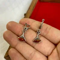 گوشواره نقره قدیمی کهربای طبیعی بالتیک