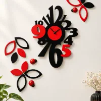 ساعت دیواری آرام گرد ام دی اف قرمز مشکی