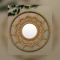 ماندالا دیوارکوب آینه ای حلقه کنف سبک بوهو