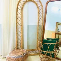 آیینه قدی حصیری دیوار کوب سبدحصیری ایکیا کنارسالنی