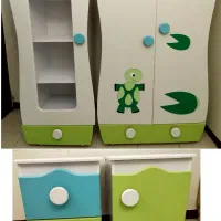 کمد لباسی ویترین و دو پا تختی  کودک طرح لاک پشت