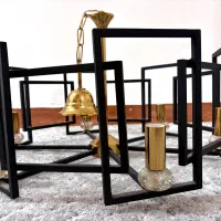 لوستر مدرن پایه الماسی مشکی طلایی|لوستر و چراغ آویز|بابل, |دیوار