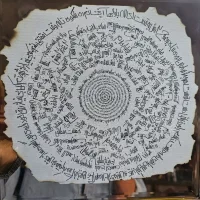 دست نوشته خط کوفی اسما الهی به زبان عربی و فارسی