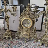 ساعت و جا شعمی برنجی قرمت دار