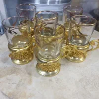 پایه استکان شش عدد پایه برنزی نو