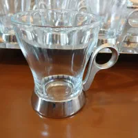 لیوان دسته نگین سوفله با سینی و قندان