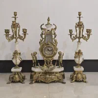 ساعت و شمعدان برنز طرح خروسی