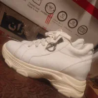 کتونی کتانی سفید لژ دار