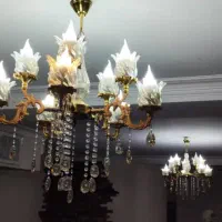 لوستر برنج شیشه رنگ ثابت10شعله سالم درحدنو