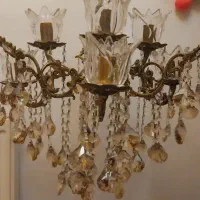 یک عدد لوستر برنزی شش شعله پر کریستال لاله خارجی|لوستر و چراغ آویز|همدان, |دیوار