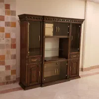 ویترین بوفه چوبی ۳ تکه سلطنتی آینه دار آنتیک