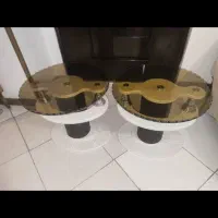 میز عسلی شیشه ای پایه چوبی کرم