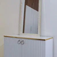 آینه کنسول دور طلایی پایه فلزی چهارطبقه