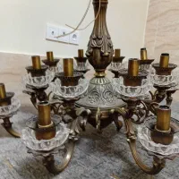 لوستر ۸ شاخه دوبل برنجی با لاله بسیار مرغوب|لوستر و چراغ آویز|کرمانشاه, |دیوار