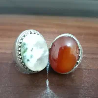 انگشتر عقیق یمانی و انگشتر شجر دریایی برفی کهنه