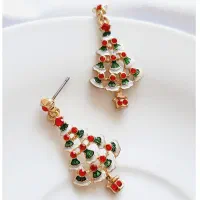 گوشواره آویز کوتاه درخت کاج نگینی بدون پک چند رنگ