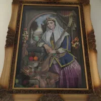 تابلو دختر سه تار زن با چوب سلطنتی