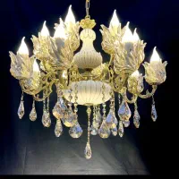 لوستر لئون برنجی.سرامیکی۱۲+۲+۲شعله برنجیdky light7