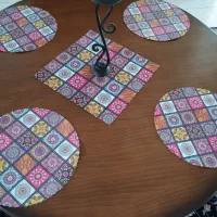 زیر بشقابی و زیر لیوانی با رانر و رومیزی ست