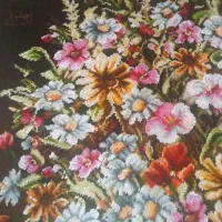 تابلو فرش دستباف طرح گل و گلدون چله ابریشم برجسته|تابلو فرش|تهران, نیروی هوایی (پیروزی)|دیوار