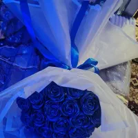 فروش دسته گل روبانی آبی رنگ شاین دار|گل مصنوعی|سنندج, |دیوار