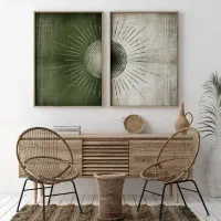 تابلو دکوراتیو طرح خورشیدی مینیمال سبز