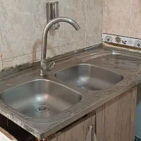 سینک ظرفشویی دو لگنه استیل به همراه شیر