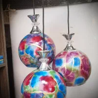 آکبند لوستر سه شعله مدرن حباب پتینه خطی