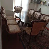 میز نهار خوری ۸ نفره چوب راش میز شیشه ای