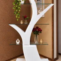 ویترین دکوراتیو سفید طرح درخت با طبقات شیشه ای