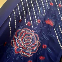 مانتوی رنگ کاربنی گلدوزی