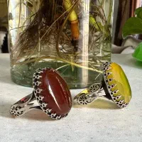 انگشتر عقیق سرخ و عقیق زرد با رکاب نقره المان