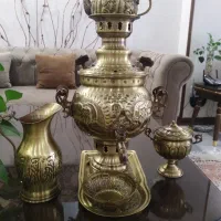 سماور زغالی برنجی آنتیک 3 لیتری قلم زنی شیرخورشید|سماور، چای‌ساز، قهوه‌ساز|تهران, تهرانپارس غربی|دیوار