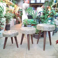 پایه پاف حصیری سه‌سایزه مخصوص دکوری مدرن و لاکچری