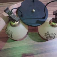 لوستر دو شعله فلزی و چوبی|لوستر و چراغ آویز|ارومیه, |دیوار