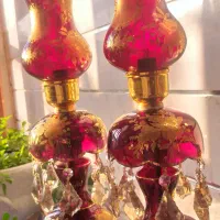 ست شمعدان چراغ‌دار قرمز طلایی، نو، لوکس و خاص
