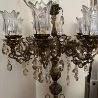آباژور برنز برنجی سایز بزرگ لاله کریستال پایه سنگی|چراغ خواب و آباژور|تهران, امیریه|دیوار