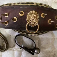 قلاده سگ تمام چرم اصل همراه بند.پشم چین سگ،گوسفند