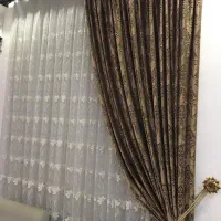 2 عدد پرده 3 متری حریر ترک همراه کتیبه و چوب پرده