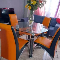 میزنهارخوری ۴نفره شیشه ای پایه استیل