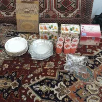 بشقاب  دو دست نمکدان ولیوان دودست وشیرینی خوری