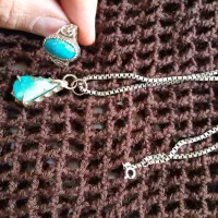 زنجیر نقره.گردن آویز فیروزه.انگشتر