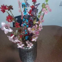 گلدان کریستال نقره ای  با گلهای کریستال  چند رنگ|گل مصنوعی|رشت, شهرک شهید مفتح|دیوار