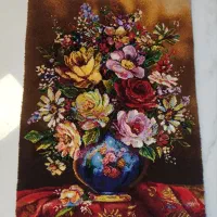تابلو فرش دستبافت گل و گلدان. کادویی. گل ابریشم|تابلو فرش|تهران, پونک|دیوار