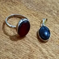 ست نقره عقیق سرخ سیاه زنانه دستساز