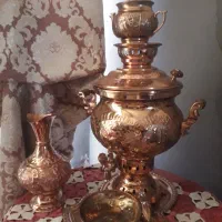 سماور زغالی  مسی درحدنو بدون استفاده شیک منبت کاری